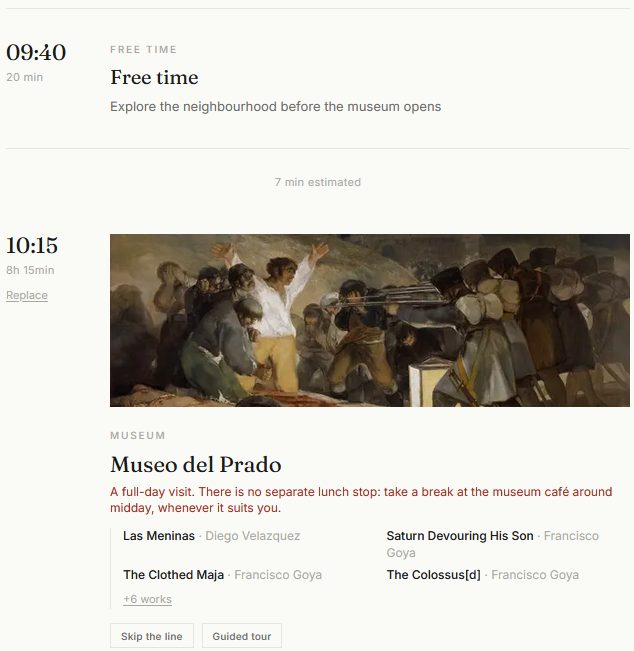 A Flaneur itinerary in Madrid: a timed Museo del Prado visit anchoring a wider art itinerary across the city.
