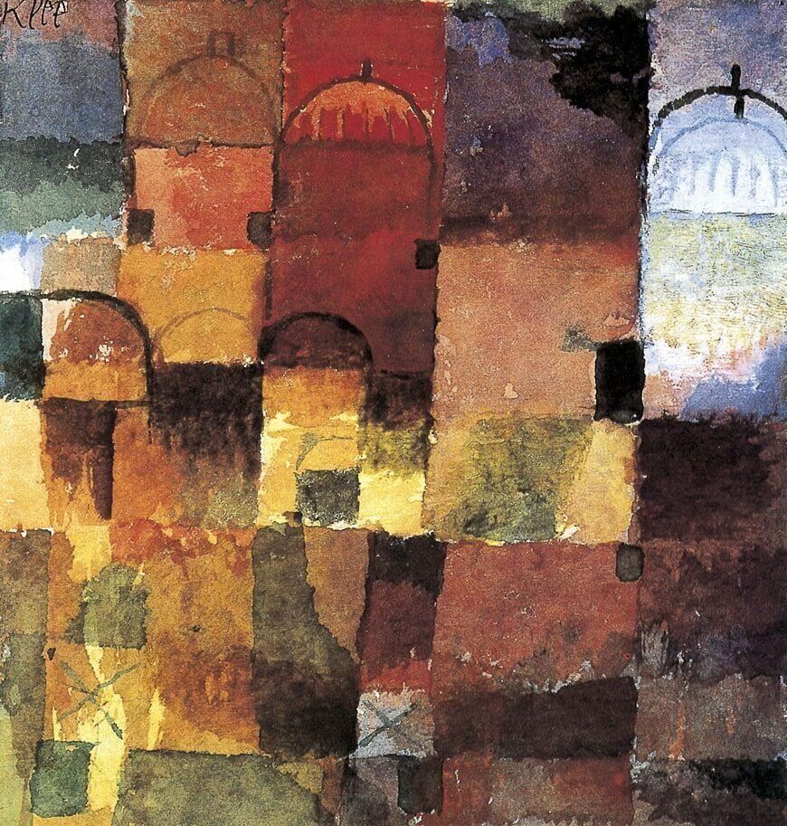 Paul Klee, Senecio (1922), detail showing geometric face in warm tones